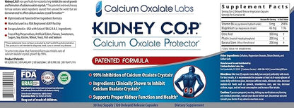 Kidney COP Calcium Oxalate Protector 120 Capsules, Patented Kidney Support for Calcium Oxalate Crystals, Stop Recurrence