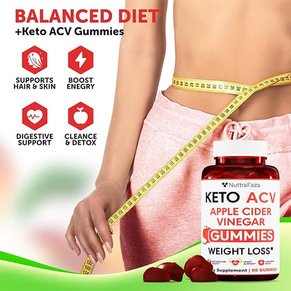 Keto ACV Gummies Advanced Weight Loss - ACV Keto Gummies for Weight Loss for Women and Men - Keto Gummies Supplement - Detox & Cleanse, Digestion - Apple Cider Vinegar - 1 Pack