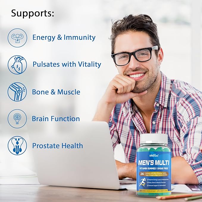 Multivitamin for Men Gummies, Vitamins A C D3 K2 E B, Zinc, Vegan Omega 3, CoQ10, Calcium, Magnesium, Lycopene - Liposomal Mens Methylated Vitamins, Energy, Immunity, Bone - Sugar Free, Vegan, 120 Cts