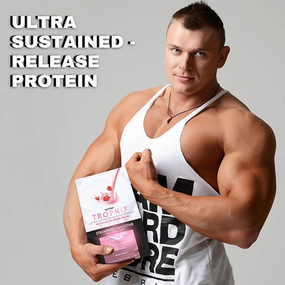 Syntrax Bundle: Trophix Undenatured Casein Protein Strawberry Smoothie - Instant Mix Whey Protein & Egg White Protein Powder - 2 Pounds High Protein Powder and Worldwide Nutrition Keychain