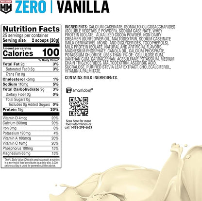 Muscle Milk ZERO, 100 Calorie Protein Powder, Vanilla, 15g Protein, 1.65 Pound, 25 Servings