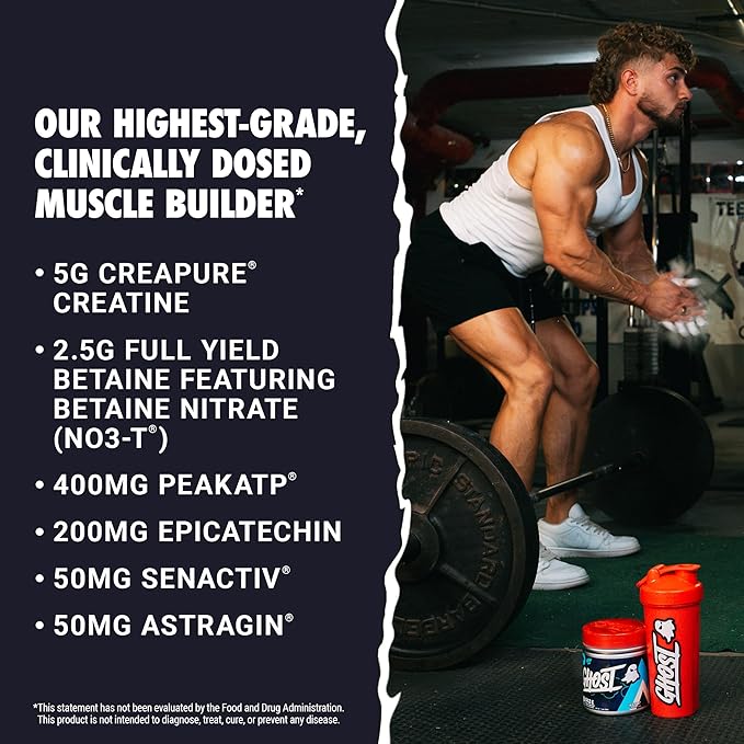 GHOST Size V3 Muscle Builder Dietary Supplement - Natty, 30 Servings – Support Muscle Growth & Strength Building for Men & Women - Creatine & Betaine - Free of Sugar & Gluten