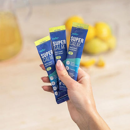 Nello Supercalm Drink Mix - Ashwagandha KSM 66, Magnesium Glycinate & L-Theanine Supplement, Vitamin D3 - Ashwagandha Root Extract - Focus and Relaxation Support (20 Travel Packets) - Lemon Lime
