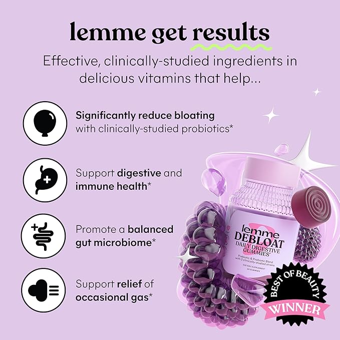 Lemme Debloat - Digestive & Gut Health Gummies with 2 Clinically Studied Probiotics & Prebiotic, 3 Billion CFUs - Vegan, Gluten Free, Non GMO, BlackBerry Flavor (60 Count) (Pack of 2)