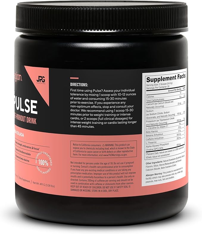 LEGION - All Natural Nitric Oxide Preworkout Drink to Boost Energy, Creatine Free, Naturally Sweetened, Beta Alanine, Citrulline, Alpha GPC (Pina Colada)