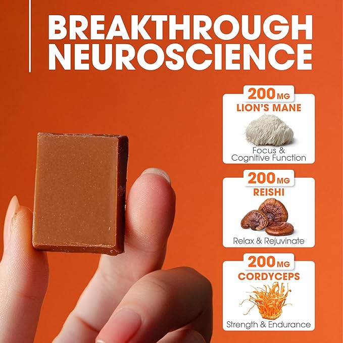 Genius Mushroom Soft Chews – Lion's Mane, Cordyceps, Reishi Complex for Energy, Focus, Brain Health, Immune Support – Nootropic Chew, Butter Toffee Flavor