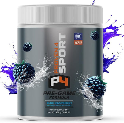 Proven4 Pre Workout Powder for Men and Women with Creatine - Beta Alanine - Caffeine NSF Certified preworkout Energy Supplement Blue Raspberry 30 Servings