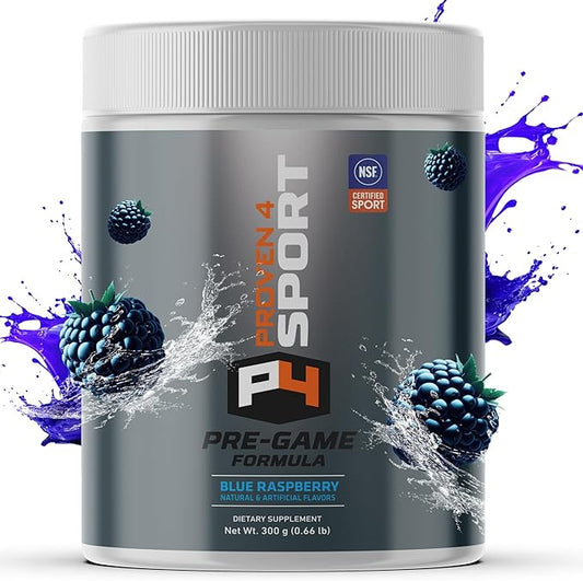 Proven4 Pre Workout Powder for Men and Women with Creatine - Beta Alanine - Caffeine NSF Certified preworkout Energy Supplement Blue Raspberry 30 Servings