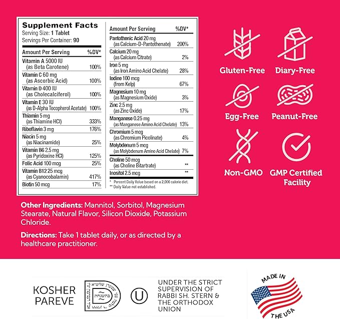 Zahler Kids Multivitamin Chewable Vitamin Tablet - Complete One Daily Kids Vitamins Supplement - Contains 20+ Minerals & Vitamins for Kids & Toddlers - Kosher Multivitamins Cherry Flavor (90)