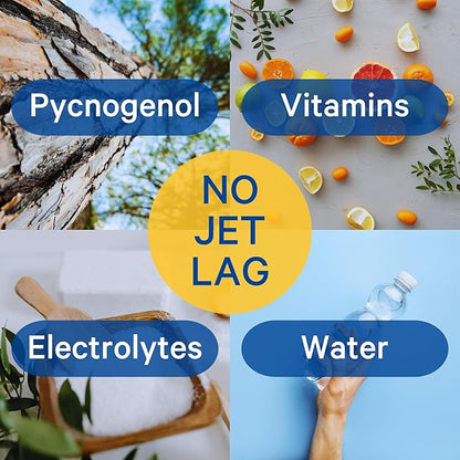 Jet Lag Relief Tablets - Citrus-Flavored Effervescent Multivitamin with Pycnogenol Travel Supplement for Hydration, Energy, Immune Support and Faster Recovery - Flight Essential, 20 Tablets