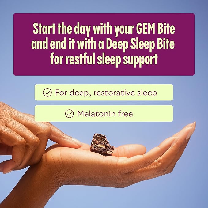 GEM Natural Deep Sleep Aid Nighttime Bite | Melatonin Free, Non-Habit Forming | L-Theanine, Magnesium, Valerian Root Extract | Gluten Free, Soy Free | Earthy Herbal Chocolate Cherry | 28 Servings