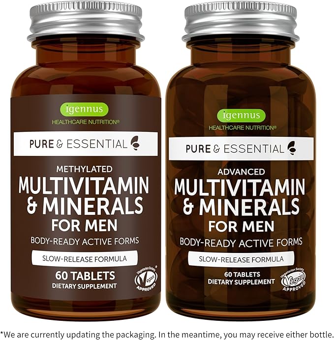 Methylated Men's Multivitamin, MTHFR Supplement with Active B-Vitamins, High Strength 2 a Day Multivitamin for Sustained Release, Added Lycopene, Clean Label, Non-GMO & Vegan 60 Tablets, by Igennus