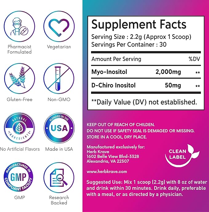 Cyster Glow Premium Myo-Inositol and D-Chiro Inositol Powder PCOS Supplement for Women -Ideal 40:1 Ratio-Hormone Balance, Fertility, Healthy Ovarian Function -Vitamin B8-30 Day Supply