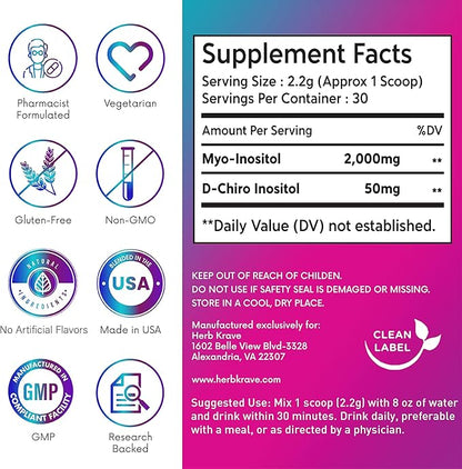 Cyster Glow Premium Myo-Inositol and D-Chiro Inositol Powder PCOS Supplement for Women -Ideal 40:1 Ratio-Hormone Balance, Fertility, Healthy Ovarian Function -Vitamin B8-30 Day Supply
