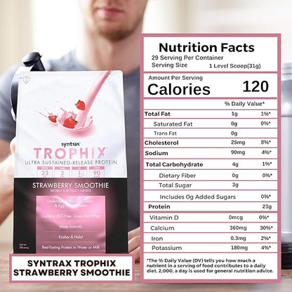 Syntrax Bundle: Trophix Undenatured Casein Protein Strawberry Smoothie - Instant Mix Whey Protein & Egg White Protein Powder - 2 Pounds High Protein Powder and Worldwide Nutrition Keychain