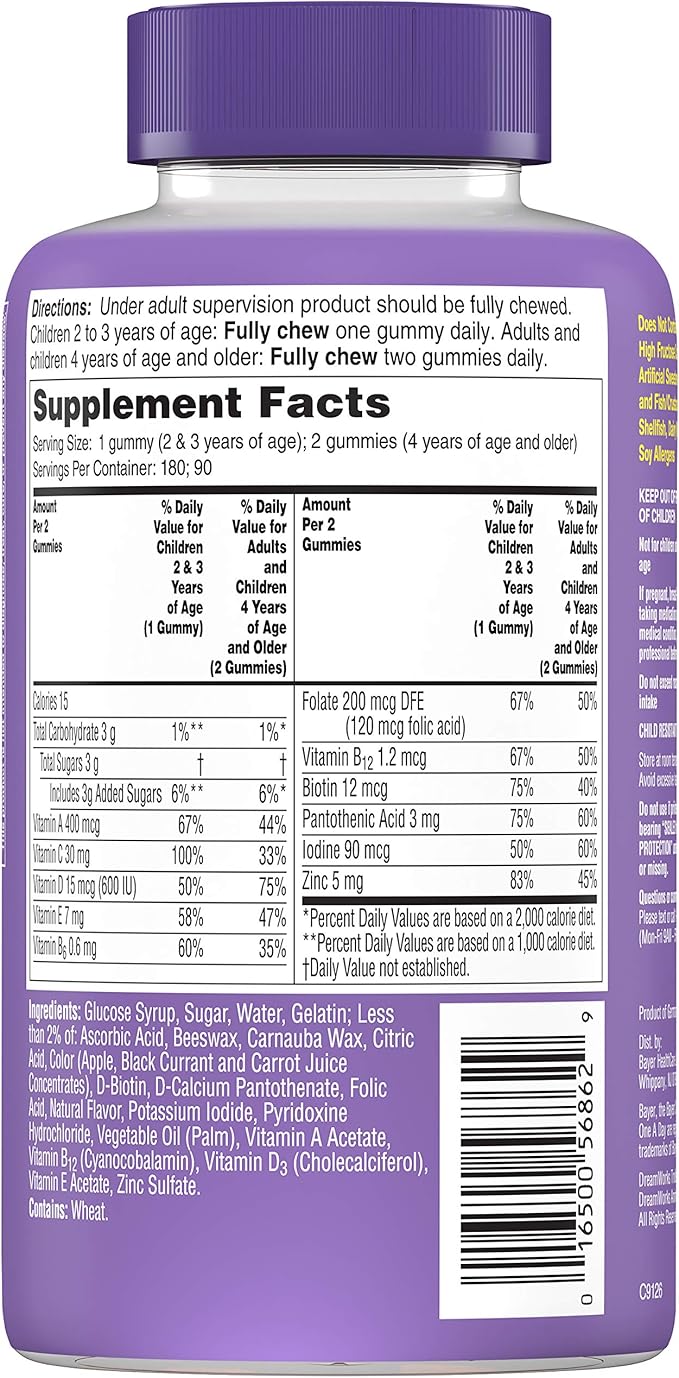 One A Day Kids Trolls Multivitamin Gummy, Kids Vitamins with Vitamins A, B6, B12, C, D, E, Zinc, Folic Acid and Biotin (Packaging May Vary), Trolls, 180 Count