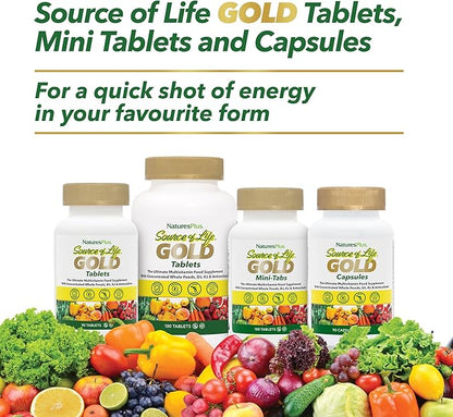 Natures Plus Source of Life Gold Multivitamin - 90 Vegetarian Capsules - with Vitamins D3, B12, K2 & More Than 120 Whole Foods - Blood, Bone & Immune Support - Gluten Free - 30 Servings