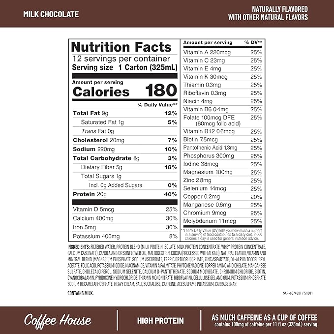 SlimFast Protein Shake, NEW Milk Chocolate- 20g Protein, Meal Replacement Shake Ready to Drink, High Protein with Low Carb and Low Sugar, 24 Vitamins and Minerals, 11 Fl Oz (Pack of 12)