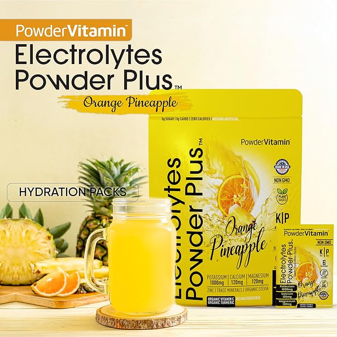 Electrolytes Powder Plus, Keto, Orange Pineapple, Sugar Free, Pink Himalayan Salt, 1000mg Potassium, 120mg Calcium, 120mg Magnesium, Non-GMO, Zero Calories, (16 Hydration Packets)