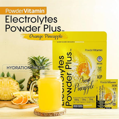 Electrolytes Powder Plus, Keto, Orange Pineapple, Sugar Free, Pink Himalayan Salt, 1000mg Potassium, 120mg Calcium, 120mg Magnesium, Non-GMO, Zero Calories, (16 Hydration Packets)