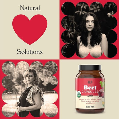 Organic Beet Root Capsules - Made in The USA, Naturally Boost Energy, Stamina, & Nitric Oxide with a Pure Organic Beet Root Supplement