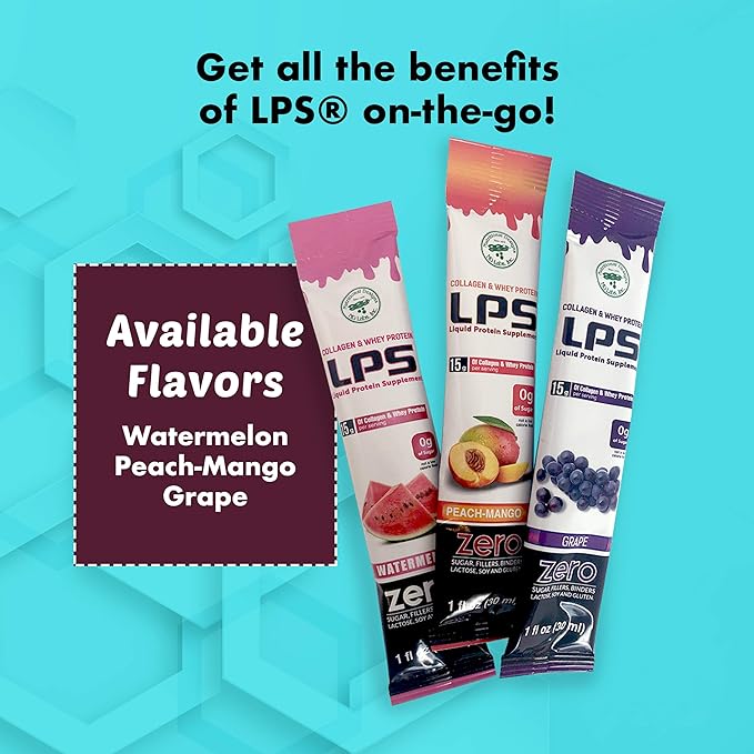 Nutritional Designs LPS Liquid Collagen & Whey Protein Supplement - Non-GMO Drink, Sugar-Free - Promotes Healthy Skin & Hair for Men & Women, Neutral, Single Serve(25 Packets)