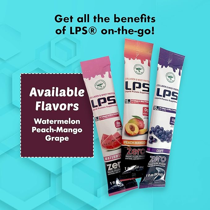 Nutritional Designs LPS Liquid Collagen & Whey Protein Supplement - Non-GMO Drink, Sugar-Free - Promotes Healthy Skin & Hair for Men & Women, Grape, Single Serve (50 Packets)