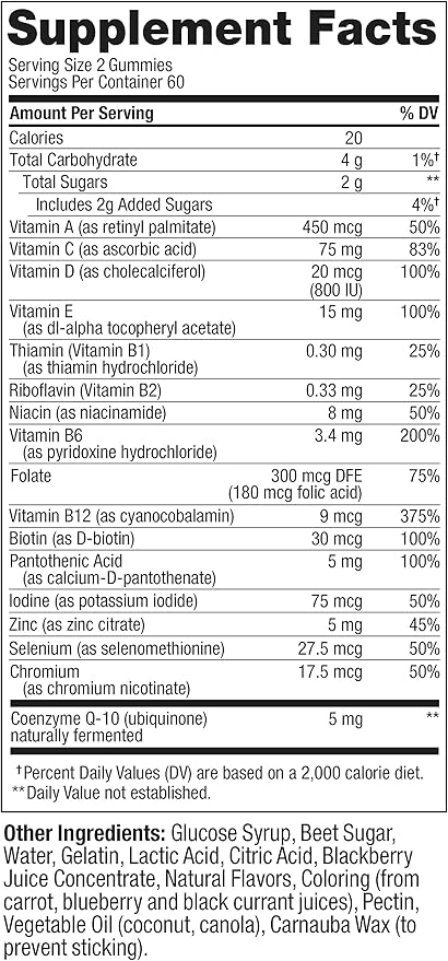 OLLY Men's Multivitamin Gummy, Immune Support, Vitamins A, C, D, E, B, Lycopene, Zinc, BlackBerry, 60 Day Supply - 120 Count