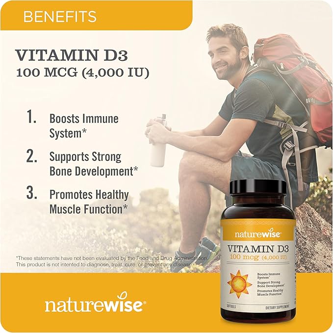 NatureWise Vitamin D3 4000iu (100 mcg) Healthy Muscle Function, and Immune Support, Non-GMO, Gluten Free in Cold-Pressed Olive Oil, Packaging Vary (Mini Softgel), 360 Count