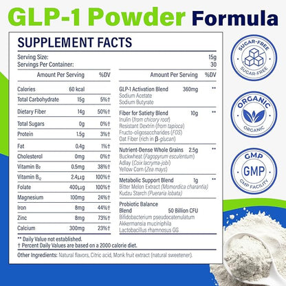 GLP-1 Supplement, GLP1 Supplements Women, GLP-1 Powder 1500MG with Akkermansia Muciniphila Probiotic & High Fiber, Naturally Support GLP-1 Support for Energy, Digestion, Gut, Overall Health, No Sugar