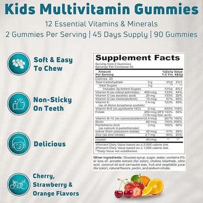 Gummy Vitamins for Kids 45 Day Supply - Vegetarian, Gluten Free, Gelatin Free, Multivitamin Gummies for Kids - Kids Gummy Vitamins to Support Immune System & Overall Wellness