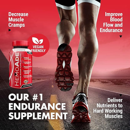 HemoAde Advanced Blood Flow Catalyst, Muscle Cramp Defense, Increase VO2, Endurance Supplement, Athletic Performance Supplements, Running Supplement, Mountain Bike Supplement, 60 Capsules