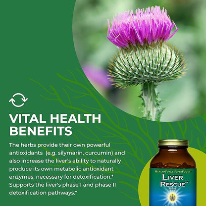 HealthForce SuperFoods Liver Rescue - Natural Liver Cleanse - Liver Health Formula with Milk Thistle & Dandelion Root - Gluten-Free & Vegan - 360 Capsules