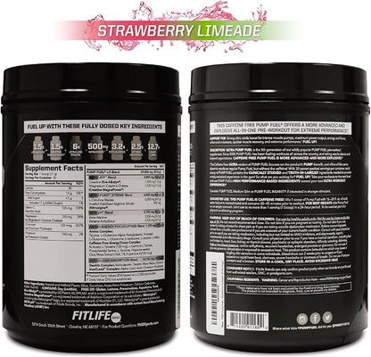 PMD Sports Ultra Pump Fuel Caffeine Free - Pre Workout Drink Mix - Energy, Strength, Endurance, Recovery Complex Carbohydrates and Amino Energy - Strawberry Limeade (30 Servings)
