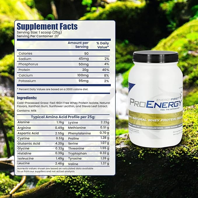 EnergyFirst Vanilla Whey Protein Isolate - Grass Pasture Fed, Zero Lactose, Gluten-Free, All-Natural | Sugar-Free Shake for Keto & Recovery, 2lb