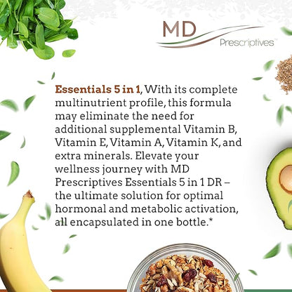 Essentials 5 in 1 DR (Delayed Release) - Multivitamin Mineral Complex Supplement for Enhanced Hormone Support - 120 Capsules