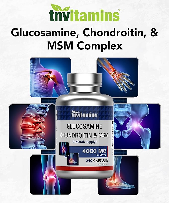 Glucosamine, Chondroitin, & MSM (4000 MG - 240 Capsules) for Men & Women | Joint Support Supplement Complex* | More Than Triple Strength! | Non-GMO | Produced in The USA