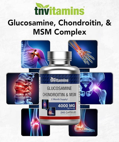 Glucosamine, Chondroitin, & MSM (4000 MG - 240 Capsules) for Men & Women | Joint Support Supplement Complex* | More Than Triple Strength! | Non-GMO | Produced in The USA