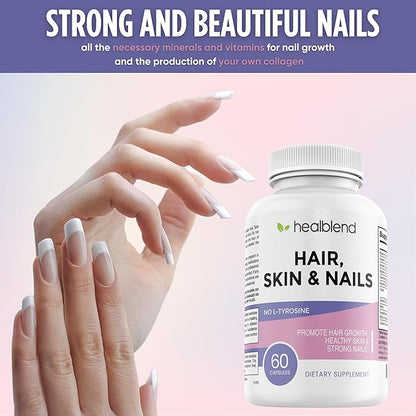 healblend Hair Skin and Nails Vitamins for Women with Biotin 5000 mcg, Iron and Manganese | Vegan, Non-GMO | 60 Capsules