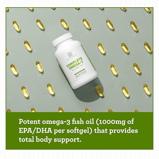 Dr. Amy Myers Complete Omega-3 Softgel – 1000mg of EPA/DHA - 170% More Bioavailable Than Leading Fish Oil Supplements - Supports Healthy Inflammatory Response – 60 Capsules, 2 Month Supply
