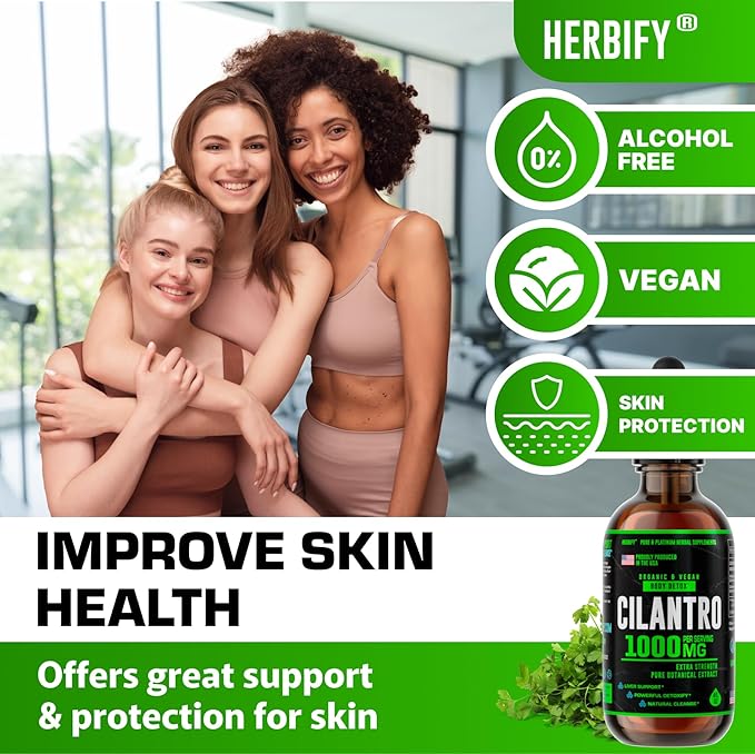 HERBIFY Organic Cilantro Tincture - Herbal Cilantro Supplement for Detox - Rich Source of Antioxidants - Supports Heart and Body Cleanse - Made in USA - Cilantro Extract Organic 4 Fl Oz