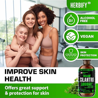 HERBIFY Organic Cilantro Tincture - Herbal Cilantro Supplement for Detox - Rich Source of Antioxidants - Supports Heart and Body Cleanse - Made in USA - Cilantro Extract Organic 4 Fl Oz