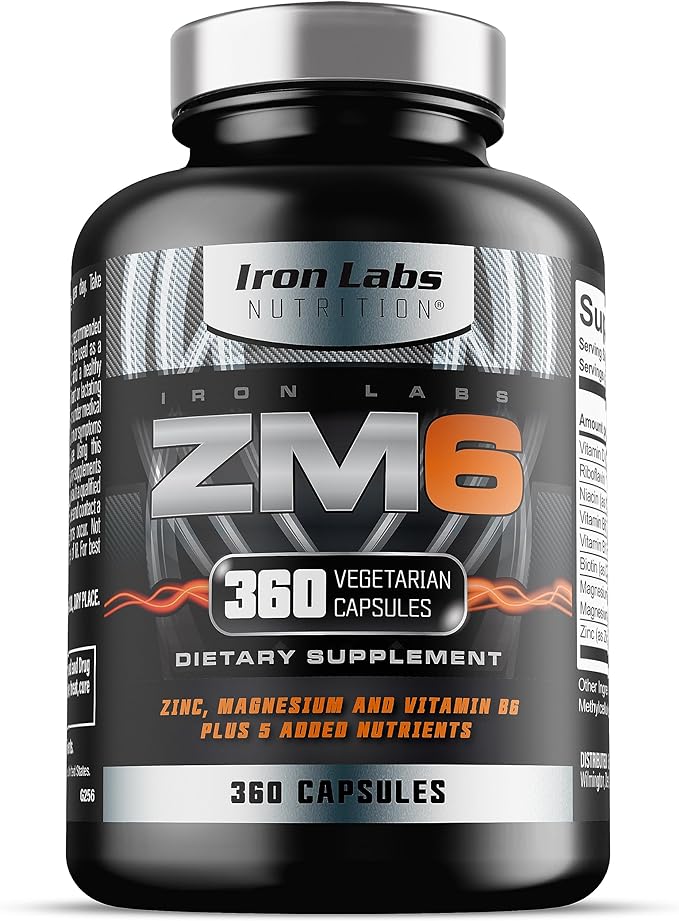 Iron Labs ZM6 - High Strength Zinc and Magnesium Supplement - 360 Vegetarian Capsules (6 Month Supply) - Super Enhanced Zinc Magnesium Aspartate and B6 Complex