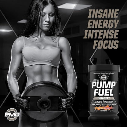 PMD Sports Ultra Pump Fuel Insanity - Pre Workout Drink Mix for Energy, Strength, Endurance, Recovery - Complex Carbohydrates and Amino Energy - Miami Sunrise (30 Servings)
