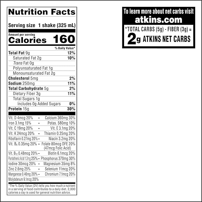 Atkins Milk Chocolate Delight Protein Shake, 15g Protein, Low Glycemic, 2g Net Carb, 1g Sugar, Keto Friendly, 12 Count