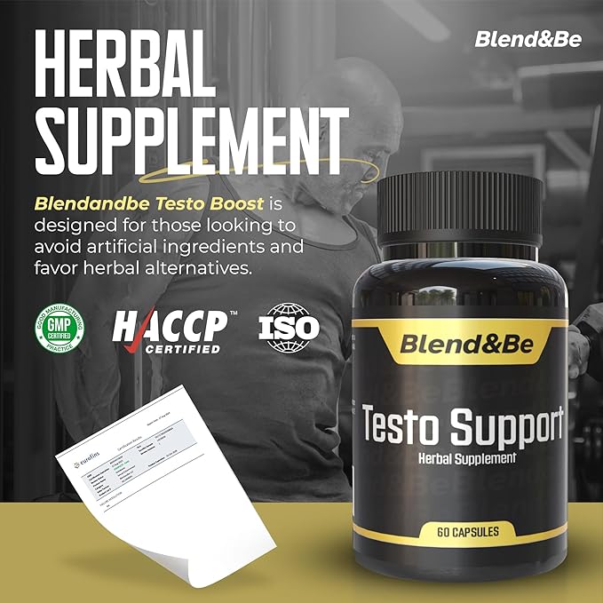 Blend&Be Testo Support | All-in-ONE Herbal Dietary Supplement | Tongkat Ali, Fenugreek, Ginseng, Maca, Ashwagandha, Spirulina Tribulus,Black Seed and Cinnamon.+ ★Free E-Book ★