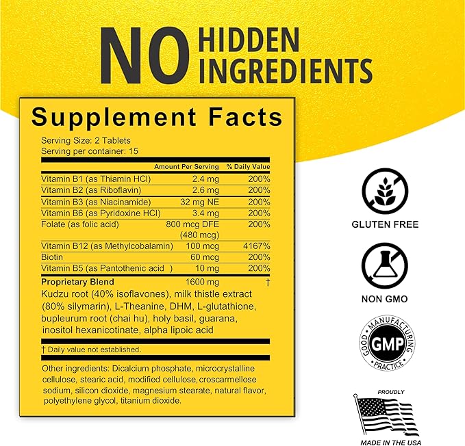 Anti Drink Liver Support Supplement-15+Key Ingredients for Craving Support,Liver Health,Kudzu, Milk Thistle,Holy Basil,DHM,All Natural Cleanse,Gradual Reduction,Nutrient Replenisher Tablets(30 Days)