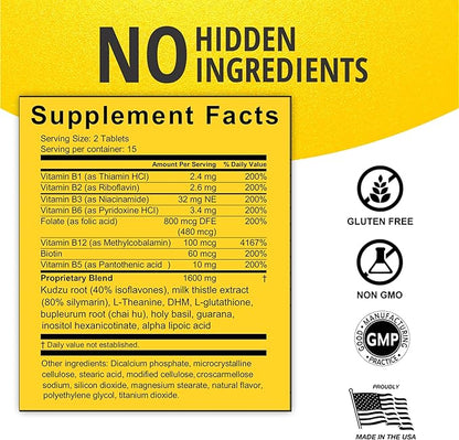 Anti Drink Liver Support Supplement-15+Key Ingredients for Craving Support,Liver Health,Kudzu, Milk Thistle,Holy Basil,DHM,All Natural Cleanse,Gradual Reduction,Nutrient Replenisher Tablets(30 Days)