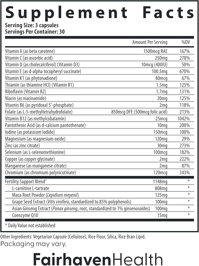 Fairhaven Health FertilAid for Men Prenatal Male Fertility Supplement | Count and Motility Support Pre-Conception for Him | Fertility Support Includes L-carnitine, Zinc, and Folate | 90 Capsules