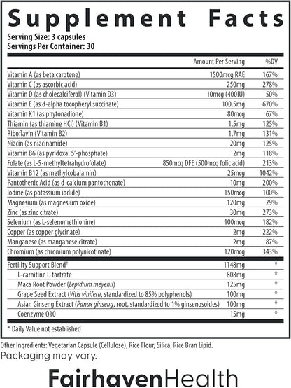 Fairhaven Health FertilAid for Men Prenatal Male Fertility Supplement | Count and Motility Support Pre-Conception for Him | Fertility Support Includes L-carnitine, Zinc, and Folate | 90 Capsules
